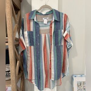 Oat New York Multicolor Striped Button-Down Shirt (Blue, Green, Red, White)